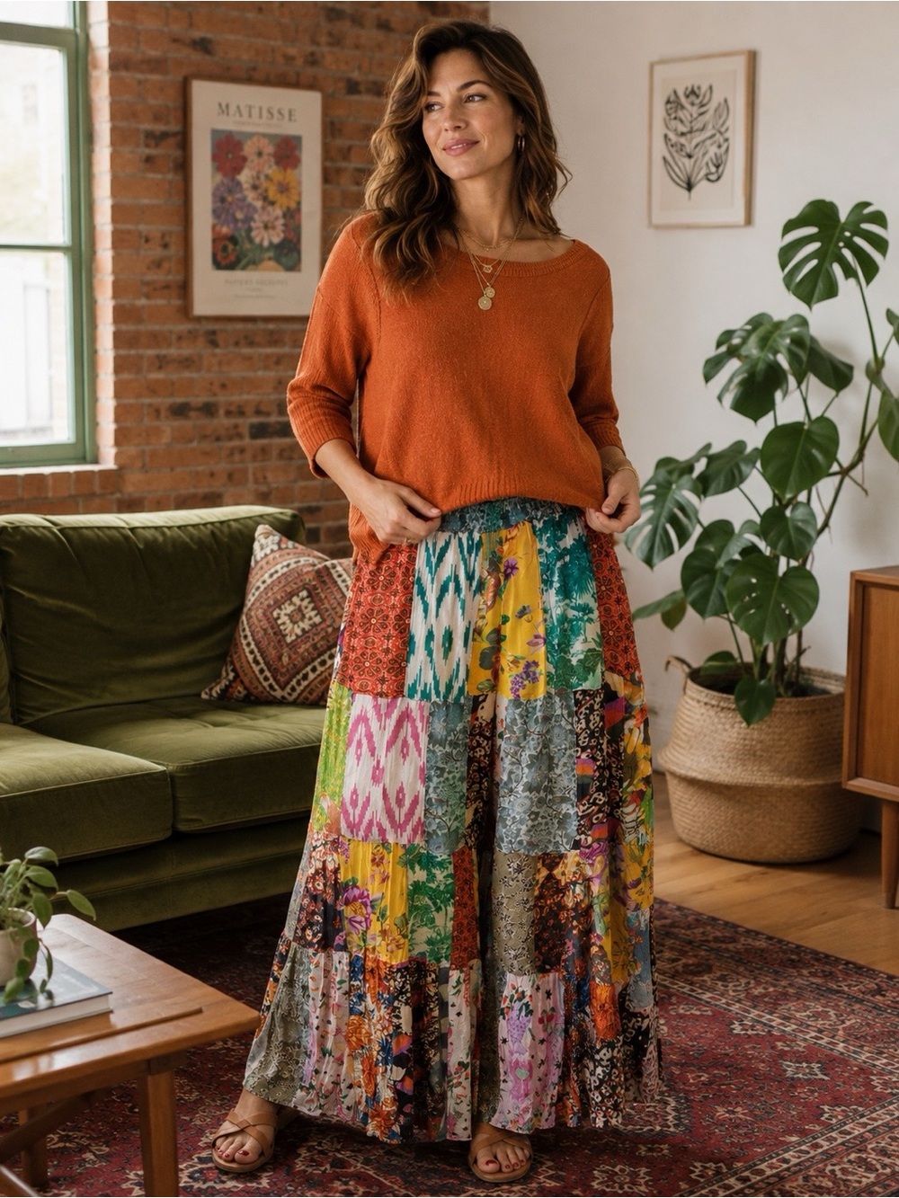 Pants - Young Threads  Palazzo Multicolor Patchwork Pants NWT